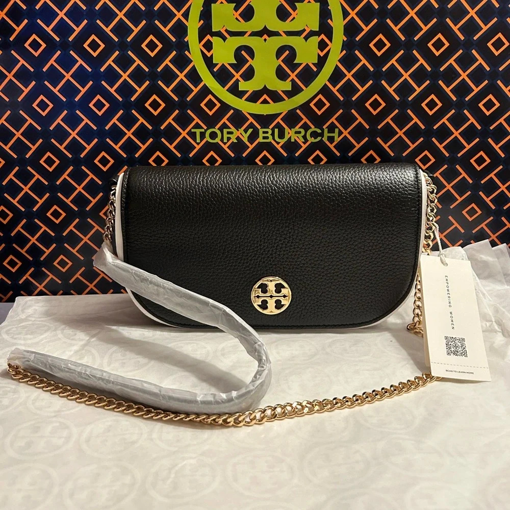 Tory Burch Chelsea Pebbled Crossbody Bag Black Gold
